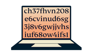 Laptop showing encrypted text.
